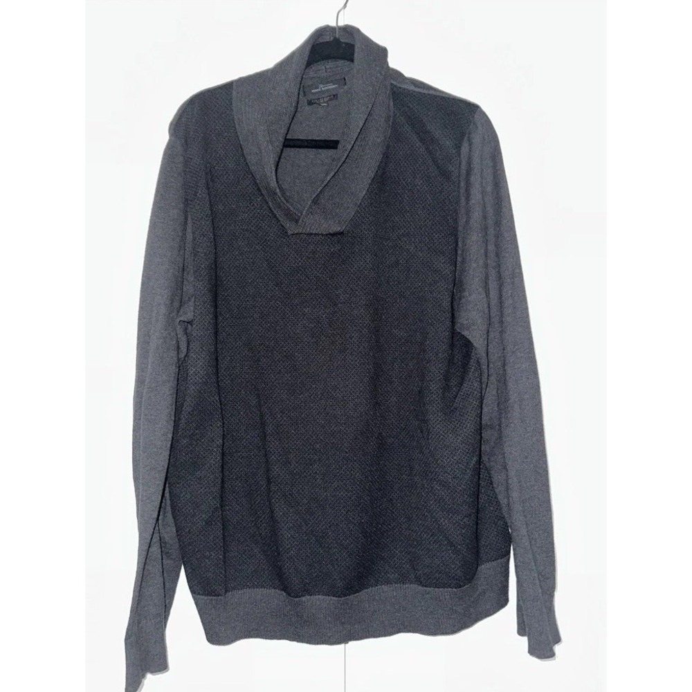 Marc Anthony Sweater Mens 2XL‎ Gray Shawl Collar Slim Fit Cashmere Merino Blend